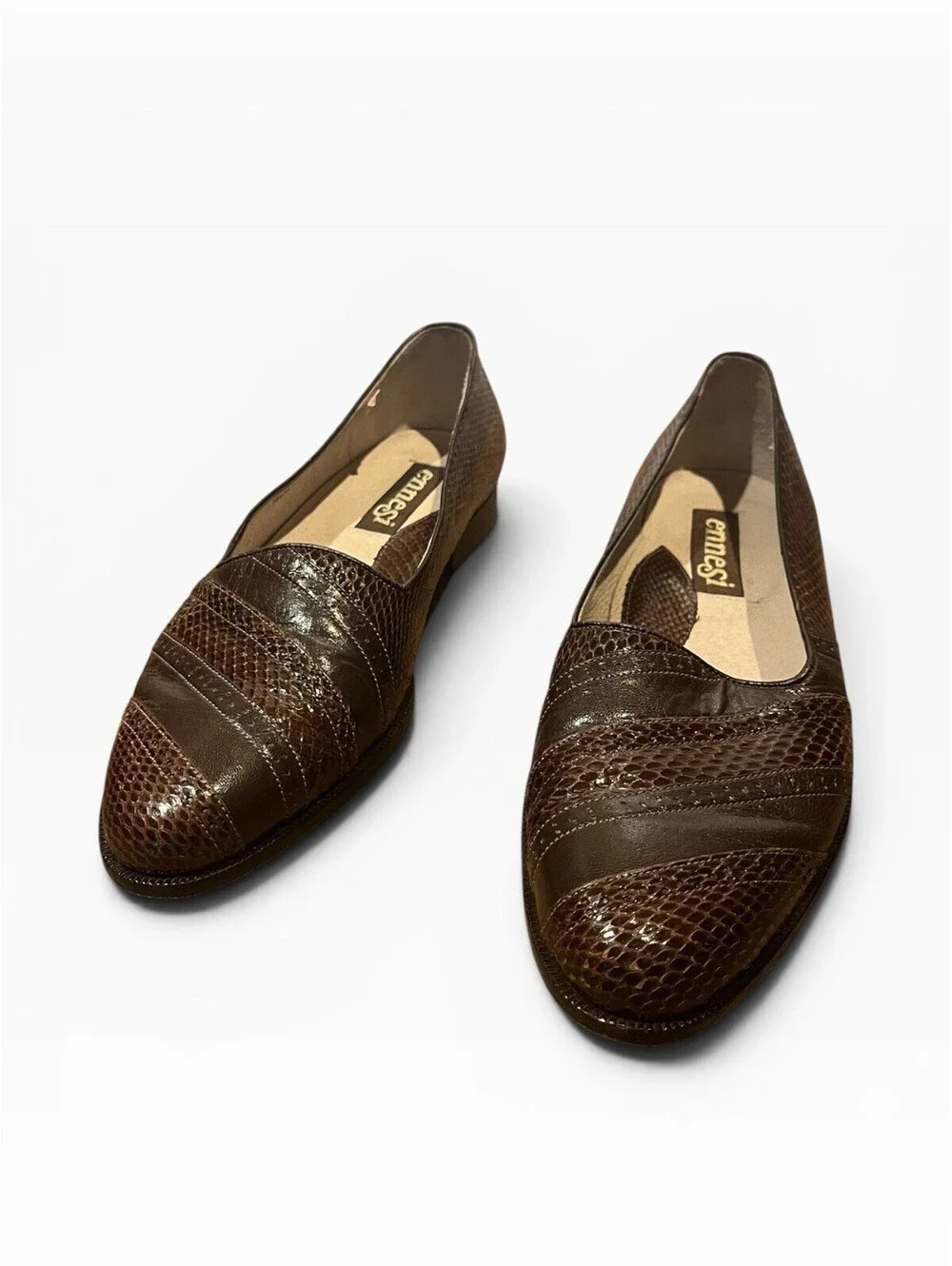 Ennegi Men's 8.5 Brown Genuine Lizard Leather Dress Loafers